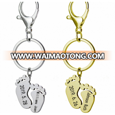 Yiwu Factory New Design Silver Gold Plated Cute Foot Two Sided Custom Keychain For Baby